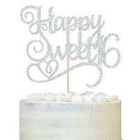 Happy Sweet 16 Cake Topper, Sweet 16 Birthday Decorations, Happy 16th Birthday Decorations for Teen Girls/Boys Silver Glitter