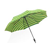 Green Yellow Plaid Checkered Travel Umbrella Mini Umbrellas for Rain Lightweight Small Compact Umbrella