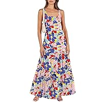 Long Floral Dresses for Women, Women's Summer Casual Maxi Beach Vacation Sleeveless Square Neck Flowy, S XXL