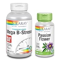 SOLARAY Mega B-Stress Timed Release B-Complex & Passion Flower 350mg | Anti-Stress & Relaxation Bundle | 276ct, 100ct