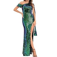 Black Bodycon Dresses for Women Long Sleeve,Women's Sexy Slanted Shoulder Slit Sequined Evening Dress Womens Ca