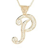 18K Gold Plated Filigree Bold Initial Pendant with Chain