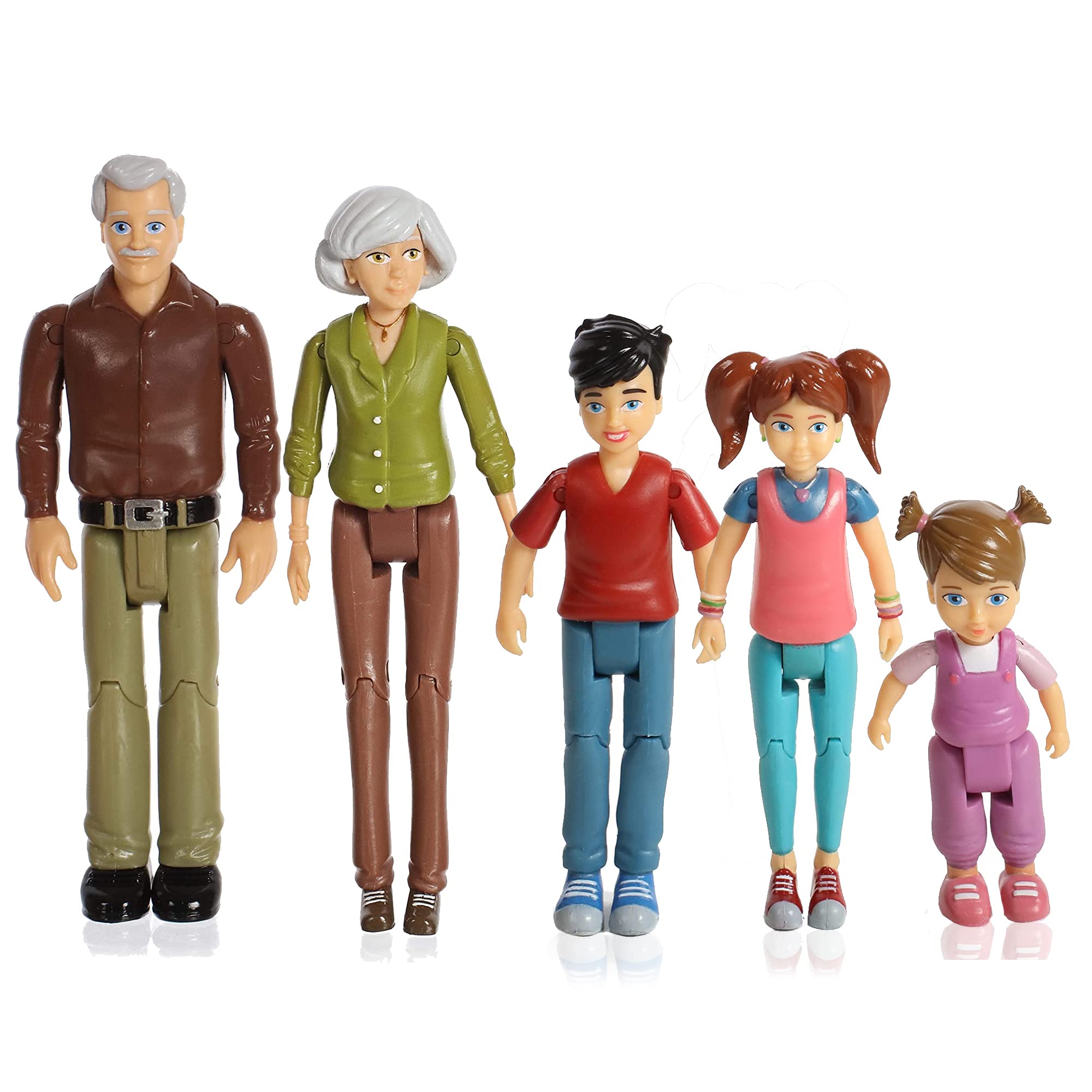 Beverly Hills Doll Collection Sweet Li'l Family Dollhouse People Set of 5 Dollhouse Figures - Including Boy Girl Toddler Grandma and Grandpa - Poseable Dollhouse Dolls Bundle