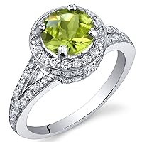 PEORA Peridot Ring for Women 925 Sterling Silver, Vintage Halo Design, Natural Gemstone, 1.25 Round Shape 7mm, Sizes 5 to 9