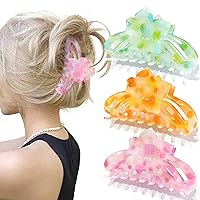 Miniluck Flower Hair Claw Clips-3PCS Big Hair Claw Clips for Thick/Thin Hair, Cute Hair Clips for Women/Girls,Strong Hold Flower Clips for Hair,Hawaiian Flower Hair Claw Clips,Nonslip Medium Colorful Hair Claw Clips,Hair Styling Accessories for Women/Girls,Hair Claws Birthday Gifts for Women (A-3pcs Big multi-colored)