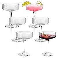 6 Pcs Ribbed Coupe Glasses, 10 oz Martini Glasses, Classic Vintage Cocktail Galssware, Pefect for Cocktail, Champagne and Gift