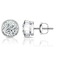 Platinumn Bezel-set Round Men Diamond Stud Earrings (1/4-2 ct, White, SI2-I1) Screw-Back