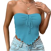 Women's Strapless Tube Top Cut Out Sleeveless Knit Off Shoulder Bandeau Top Aesthetic Y2K Crop Tank Top
