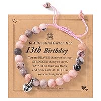 Etercycle Gifts for 13 Year Old Girl, Pink Zebra Natural Stone Bracelet With Sweet Heart Charm and Message Card, 13th birthday decorations for Girls Daughter Granddaughter Niece