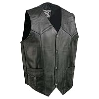 EL5310 Black Motorcycle Leather Vest for Men - Riding Club Adult Motorcycle Vests