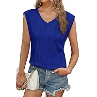 WIHOLL Womens Cap Sleeve Textured Tops V Neck Knit Casual Summer Tops 2024 T-Shirts Work Blouses