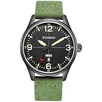 Watch Analog Day of the Week Men Leather Band Watch Waterproof Business, 8265 (green)