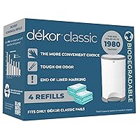 Diaper Dekor Classic Diaper Pail Biodegradable Refills | 4 Count | Most Economical Refill System | Quick & Easy to Replace | No Preset Bag Size Use Only What You Need | Exclusive End-of-Liner Marking