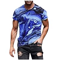 Mandarin Collar Shirts for Men Big and Tall Round Neck Casual Style Retro Printed Short Sleeve T-Shirt Top