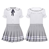 YiZYiF Girls' JK School Uniform Pleated Skirt Set Classic Japanese Anime School Girls Sailor Dress Shirts Student Suit