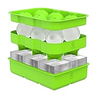 Oliver's Kitchen ® 2x Ice Cube Tray Set - Cocktails, Whiskey & Drinks Ice Cool for Longer - Large Ice Cube Molds, Less Dilution - Easy to Remove Ice Balls & Squares - Fresher Ice with Stackable Lid