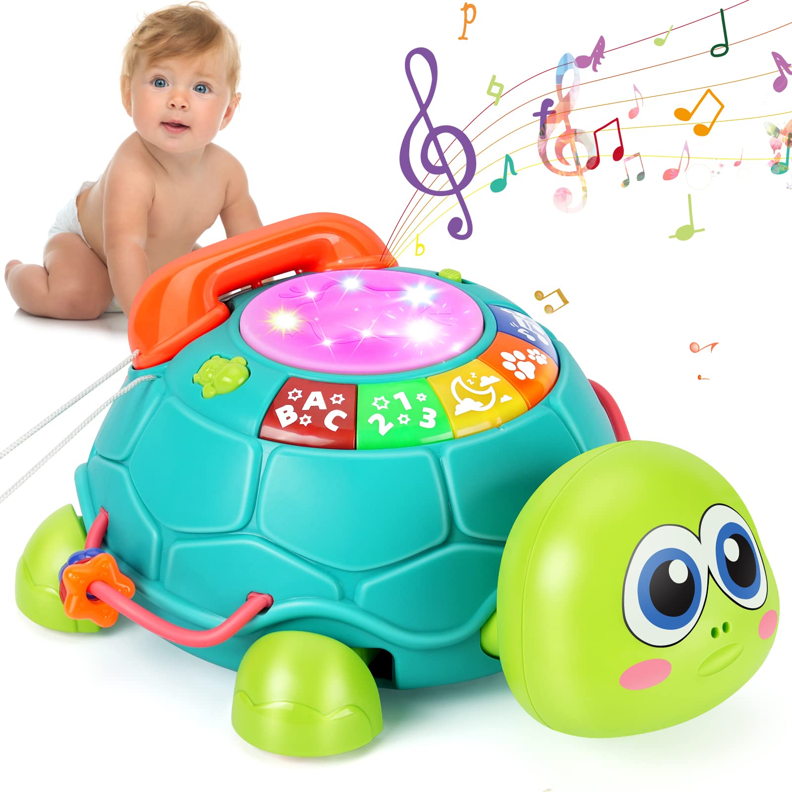 HumorPlay Musical Turtle Baby Toys 6 to 12 Months, Infant Light up Music Toy Tummy Time Development, Crawling Toy for 7 8 9 10+ Month Old, Easter Christmas for Babies 3 4 5 6 12-18 Month Boy Girl