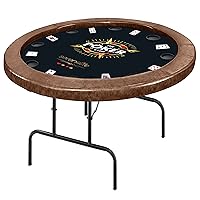 SereneLife Player Round Foldable Poker, Casino Leisure Texas Holdem Table, w/Water Resistant Cushioned Rail, 8 Cup Holders, Brown Felt Surface, Black Jack Board & Family Games