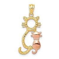 Solid 14k Two-Tone Gold Yellow and Rose Polished Diamond-cut Sitting Cats Pendant - 26.85mm