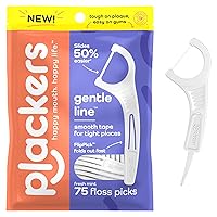 Plackers Gentle Line Floss Picks, Fresh Mint Flavor, Fold-Out FlipPick, QuickFix Grip, Easy Storage with Sure-Zip Seal, 75 Count
