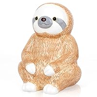 Winsterch Piggy Bank Cute Ceramic Money Saving Box Coin Bank for Boys and Girls,Kids Practical Gifts for Birthday,Christams,Brown Sloth Bank,7.87 x 5.9 inches