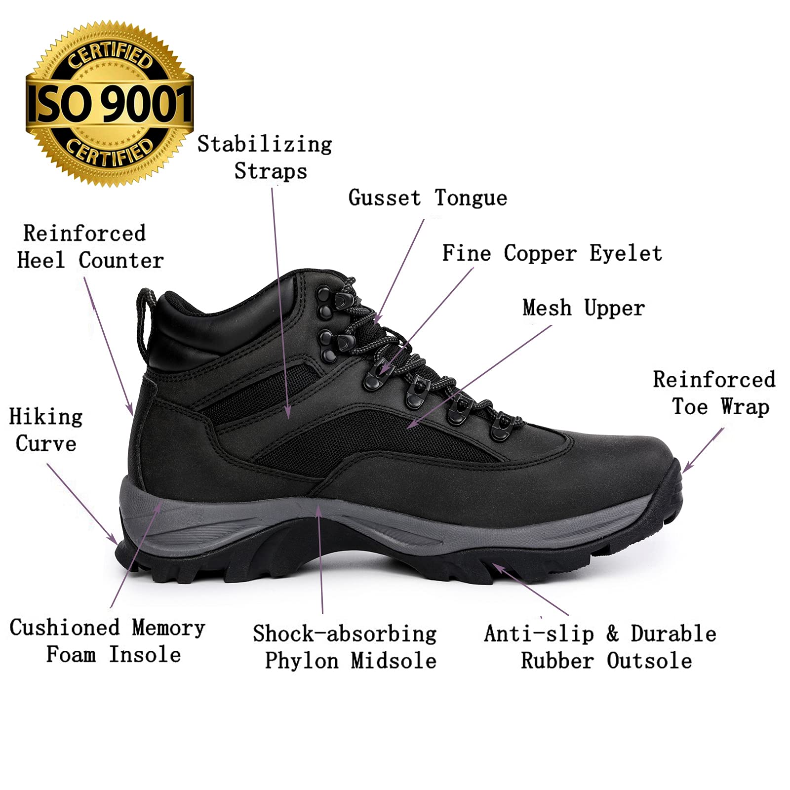 CC-Los Men's Waterproof Hiking Boots Work Boots Outdoor Relaxed Fit Lightweight Size 7-14