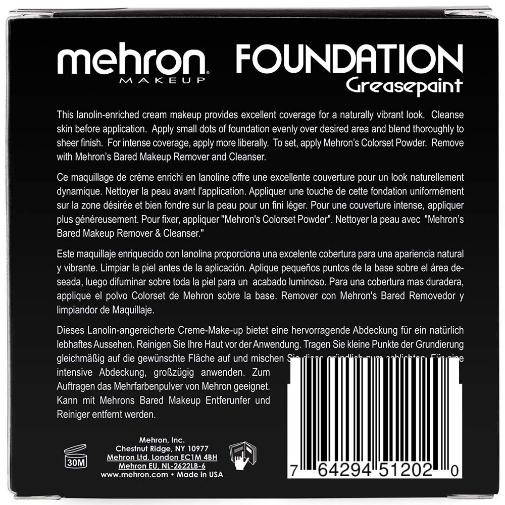 Mehron Makeup Foundation Greasepaint | Stage, Face Paint, Body Paint, Halloween Makeup 1.25 oz (38 g) (BLACK)