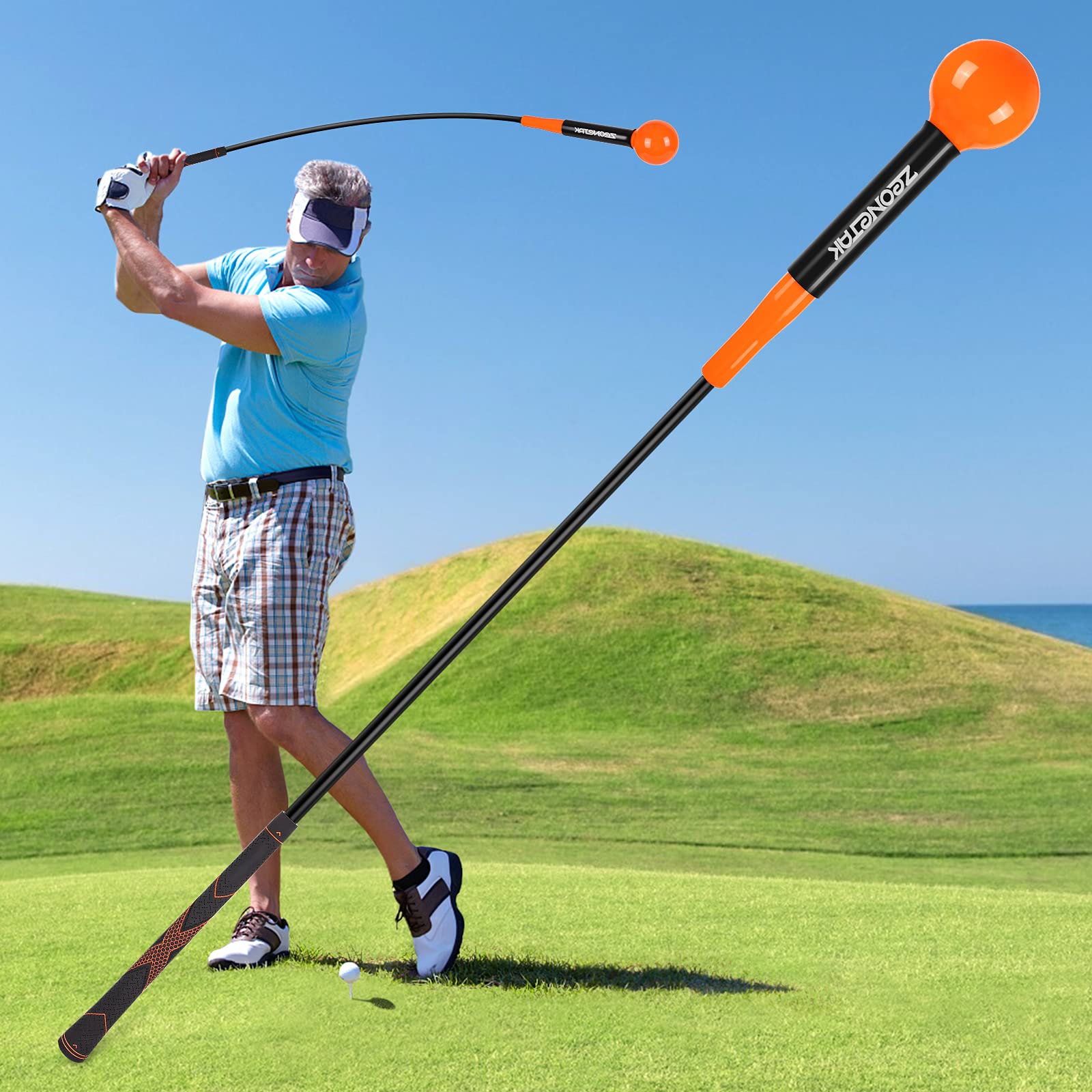 Zeonetak Golf Swing Trainer Aid - Golf Swing Training, Practice Warm-Up Stick for Strength,Rhythm, Flexibility, Tempo, and Balance Suit for Indoor & Outdoor