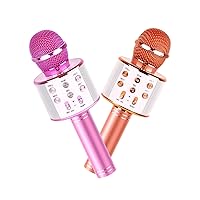 2Pack Karaoke Microphone for Kids, Toys Microphone for Girls Gifts, Kids Portable Bluetooth Microphone Birthday Gifts for 5 6 7 8 9 10 11 Years Teens Girl Boys(Rose Gold&Pink)