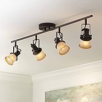 Pro Track Track Light Fixture - 4 Head Adjustable Lights, Amber Glass Shades, Bronze Modern Monorail Track Light Fixture for Kitchens, Bedrooms, Living Rooms, and Dining Rooms - 34
