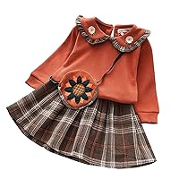 Kids Babys Toddlers Girls Spring Winter Plaid Knit Sweater Thick Long Sleeve Skirts Set Outfit Girls (Orange, 6-7 Years)