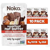 Noka Superfood Nut Butter Pouches, Cocoa Hazelnut, Healthy Snacks with Almonds and Macadamia, Plant Protein, Prebiotic Fiber and MCT Oil, Keto, Non GMO, Vegan, No Sugar Added Snacks, 1.15 oz, 10 Count