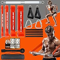 DASKING 500LBS Extra Heavy Home Gym Resistance Band Bar Set with 4 Levels Stackable Resistance Bands, Portable Full Body Workout Equipment Exercise Bar Kit,Workout Guide Included