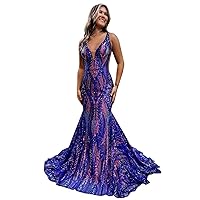 Sparkly Sequin Mermaid Prom Dresses Long Spaghetti Straps Backless Formal Evening Gown