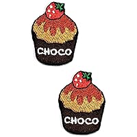 Kleenplus 2pcs. Mini Chocolate Cake Cup Sweets Dessert Cartoon Patch Embroidered Applique Craft Handmade Baby Kid Girl Women Clothes DIY Costume Accessory