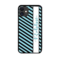 BRGiftShop Personalized Custom Name Blue and Black Stripe Pattern for iPhone 11
