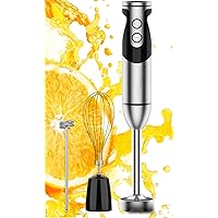 Stainless Steel Titanium Reinforced 3-in-1 Immersion Hand Blender, Powerful with 80% Sharper Blades, 12-Speed Corded Blender, Including Whisk and Milk Frother (3-in 1 Black)