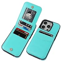 KIHUWEY Compatible with iPhone 14 Pro Case Wallet with Credit Card Holder, Flip Premium Leather Magnetic Clasp Kickstand Heavy Duty Protective Cover for iPhone 14 Pro 6.1 Inch (Light Blue)