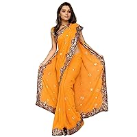 Women's Bollywood Sequin Embroidered Sari Festival Saree Unstitched Blouse Piece Costume Boho Party Wear