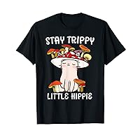 Stay Trippy Little Hippie Groovy Cottagecore Mushroom Cat T-Shirt