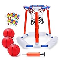 EagleStone Pool Basketball Toys, Floating Basketball Hoop for Pool Game, Inflatable Swimming Pool Toys for Toddlers with 3 Large Balls, Pump, Water Basketball Hoops w/Stickers for Kids and Adults