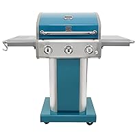 Kenmore 3-Burner Outdoor BBQ Grill | Liquid Propane Barbecue Gas Grill with Folding Sides, PG-A4030400LD-TL, Pedestal Grill with Wheels, 30000 BTU, Teal