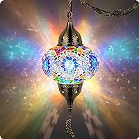 Yarra-Decor Turkish Moroccan Pendant Hanging Light with 15feet Cord, Tiffany Style Mosaic Hanging Ceiling Lamp for Bedroom, North American Plug (Blue1)