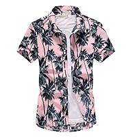 Palm Tree Print Hawaiian Beach Shirt for Men,Summer Vacation Clothing