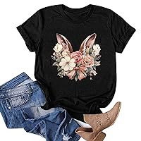 Womens T Shirts with Funny Sayings Ladies Casual Round Neck Rabbit Printed Short Sleeve T Shirt Top Workout Te