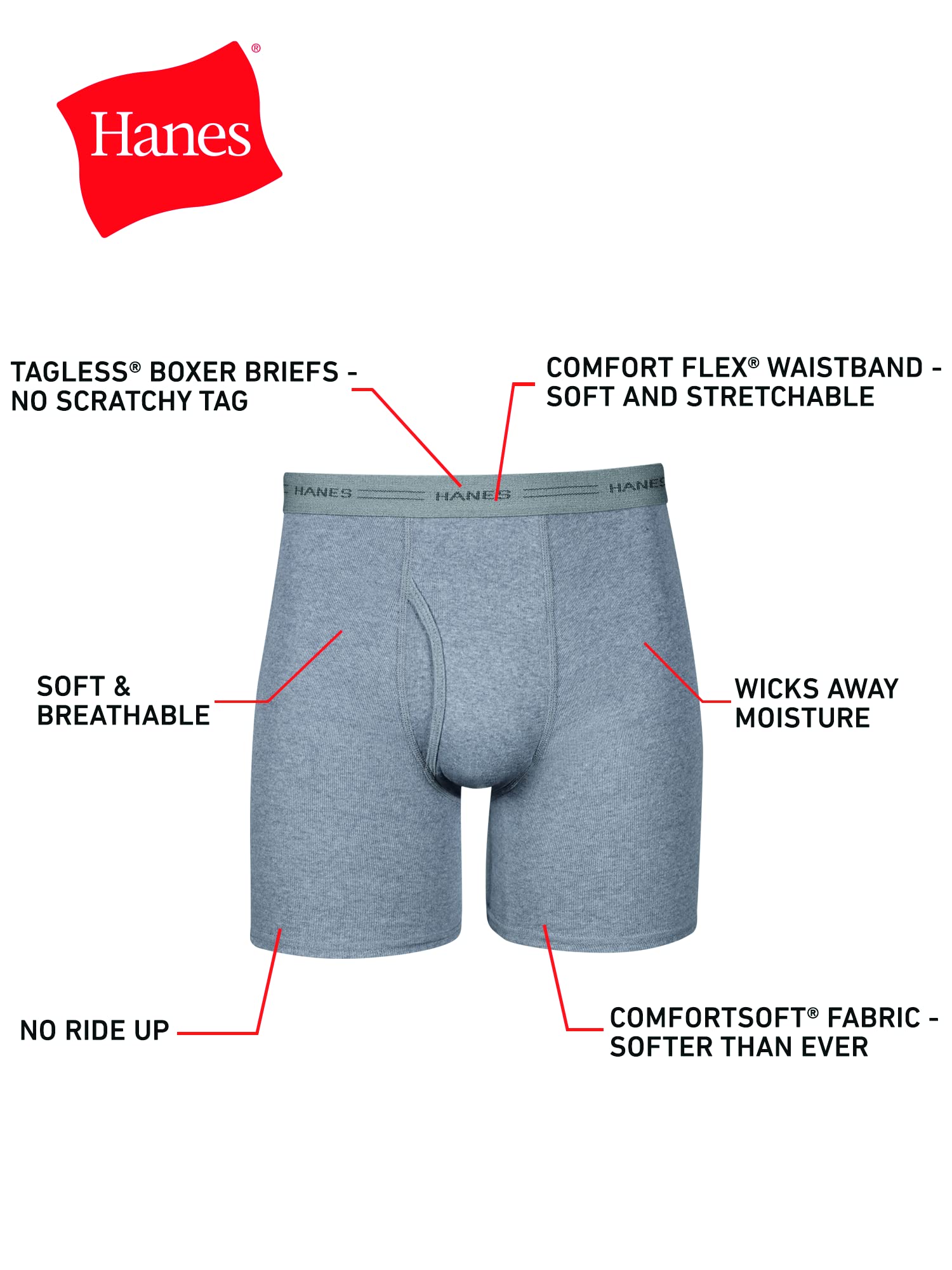 Hanes Boxer Briefs, Cool Dri Moisture-Wicking Underwear, Cotton No-Ride-up for Men, Multi-Packs Available