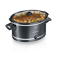 Hamilton Beach Slow Cooker with 3 Cooking Settings, Dishwasher-Safe Stoneware Crock & Glass, 8-Quart Built-In Lid Rest, Black