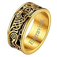 FaithHeart Wolf Head Signet Rings for Men Women Stainless Steel Norse Viking Ring Size 7/8/9/10/11/12/13/14 Personalized Custom