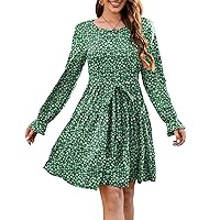 nclook Women's 2024 Fall Midi Dress Crew-Neck Casual Long Sleeve Loose A Line Flowy Dresses