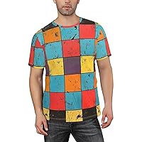 Men's Colorful Checkerboard Short Sleeve T-Shirts, Checkered Graphic Tee